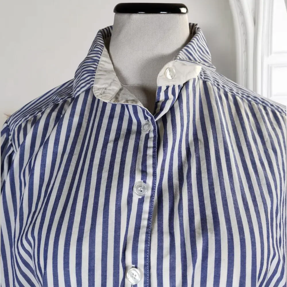 Vintage Victoria's Secret Blue Striped Cotton Sleep Shirt Nightgown Oversized S